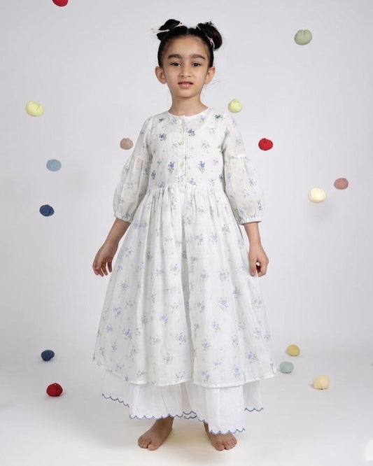 Pixie Dress - Blue Rose Print Organza