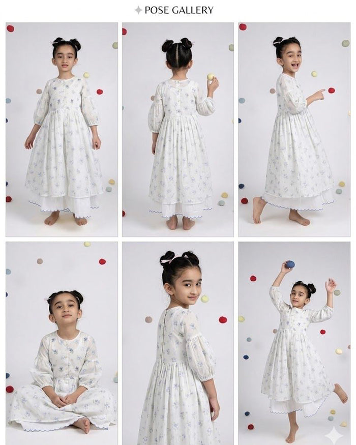 Pixie Dress - Blue Rose Print Organza