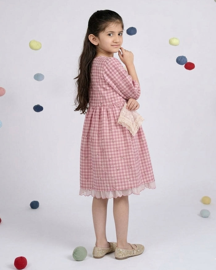 Pixie Dress - Pink Checks Organza