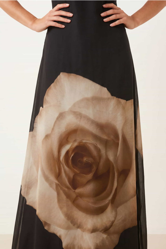 Placement Scarf Print Dress in Black