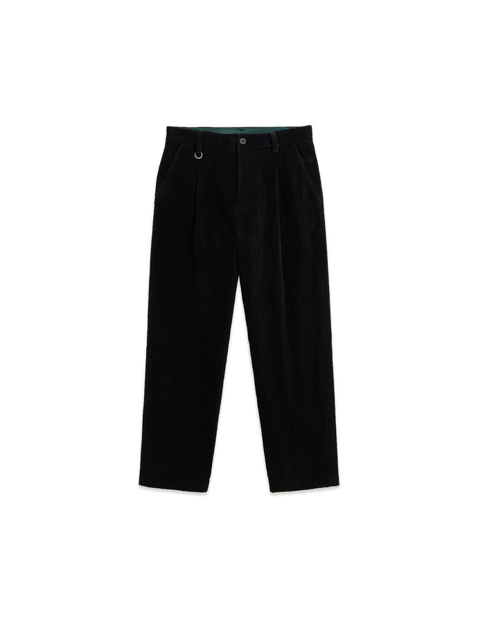 Pleated Corduroy Trousers in black showcasing tailored pleats and a relaxed silhouette.
