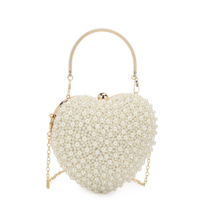 POPPY Heart Shape Pearl Embellished Evening Bag, Clutch