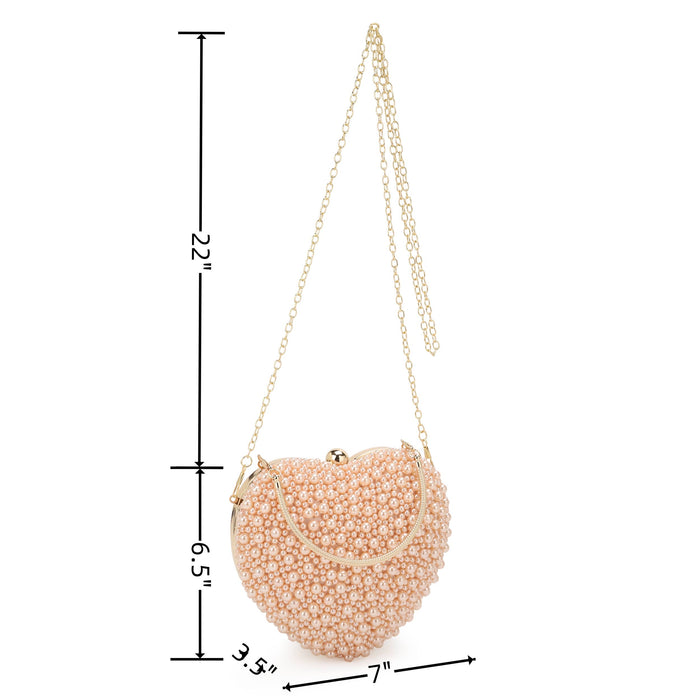 POPPY Heart Shape Pearl Embellished Evening Bag, Clutch