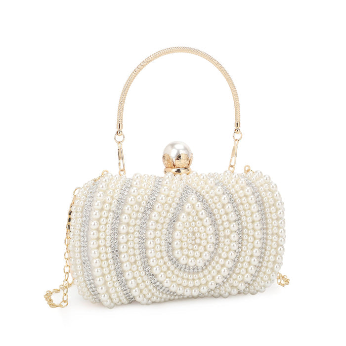 PRISCILLA Opal Shape Pearl Embellished Evening Bag, Clutch