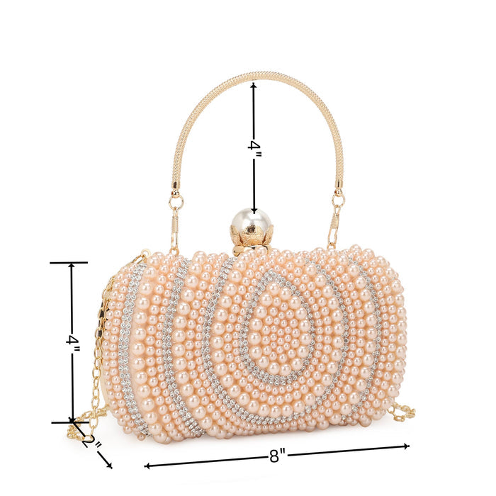 PRISCILLA Opal Shape Pearl Embellished Evening Bag, Clutch