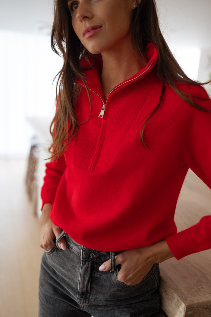 Red sweater knit texture detail