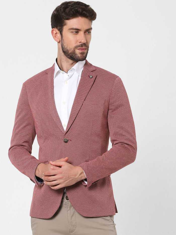 Red Textured Formal Blazer