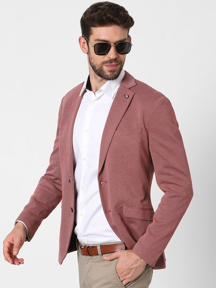 Red Textured Formal Blazer