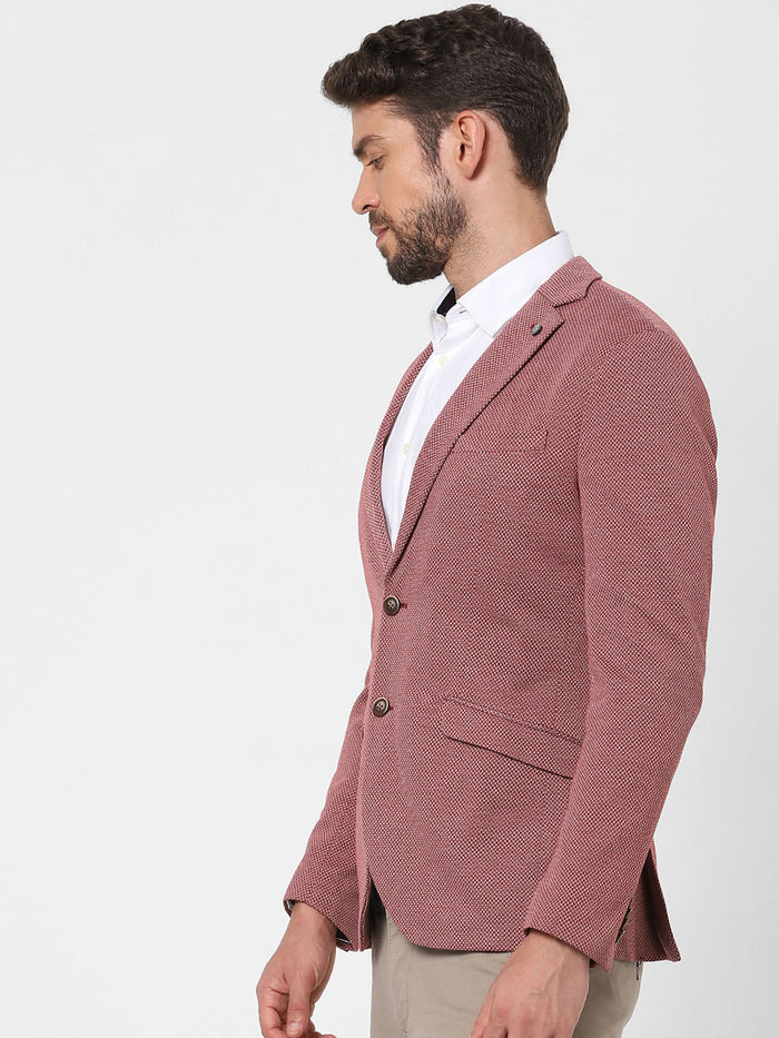 Red Textured Formal Blazer