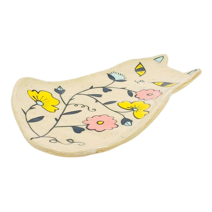 Ring Dish - Floral Cat (Yellow Eyes) by Erika Rier