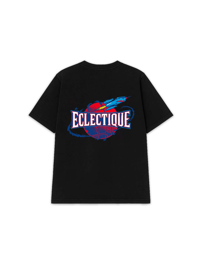 Éclectique Rockets Graphic T-Shirt with bold logo on the back, showcasing vintage sport culture and modern design.