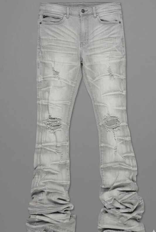 Rockstar -  Super Stacked Flare Jean Light Grey - Clique Apparel
