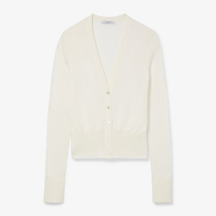 Packshot image of the Rory Cardigan - Silk Jersey in Ivory
