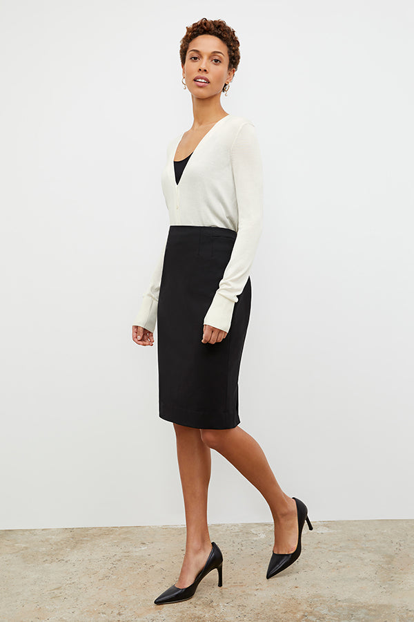 Front image of a woman wearing the Rory Cardigan - Silk Jersey in Ivory | Grid | Exclude