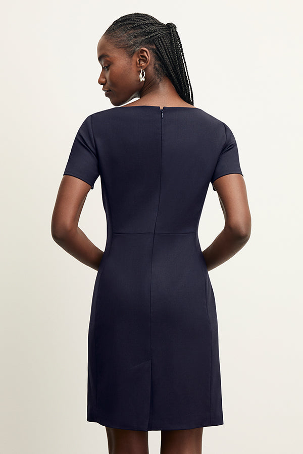 back image of a woman wearing the rosie dress in galaxy blue | Exclude