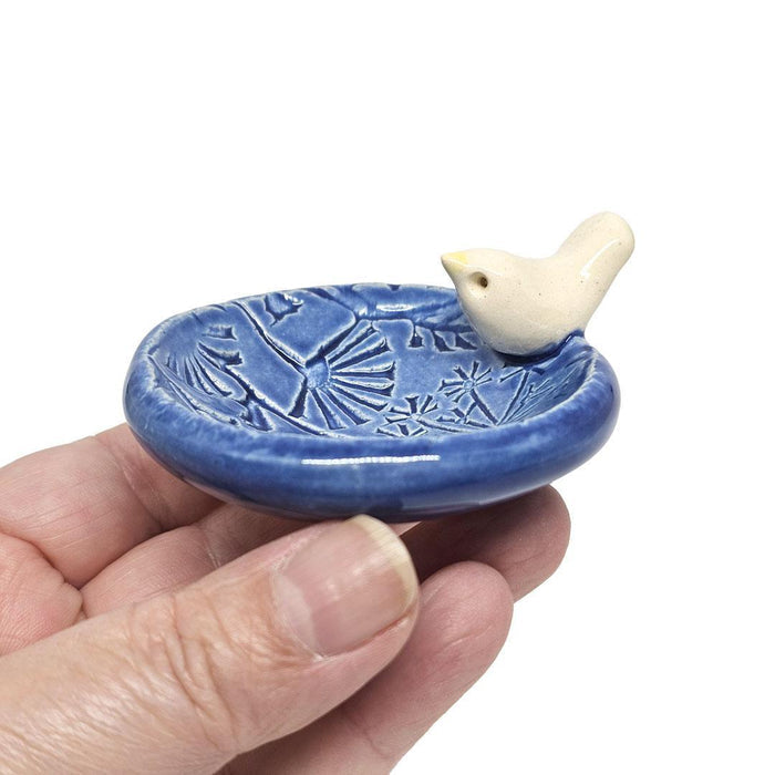 Round Ring Dish - White Bird Floral (Dark Blue Glossy) by Tasha McKelvey