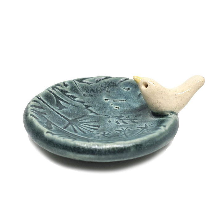Round Ring Dish - White Bird Floral (Dark Teal Matte) by Tasha McKelvey
