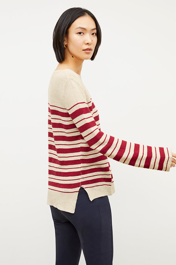 Image of a woman wearing the Samara Sweater in Crimson / Ivory | Grid Hover | Exclude