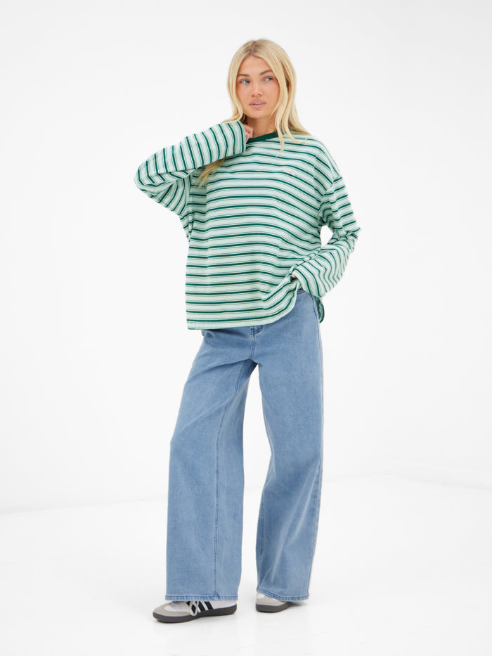 Sasha Stripe Long Sleeve Top - Green Stripe