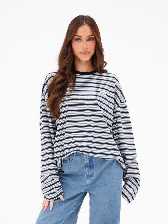 Sasha Stripe Long Sleeve Top - Navy Stripe