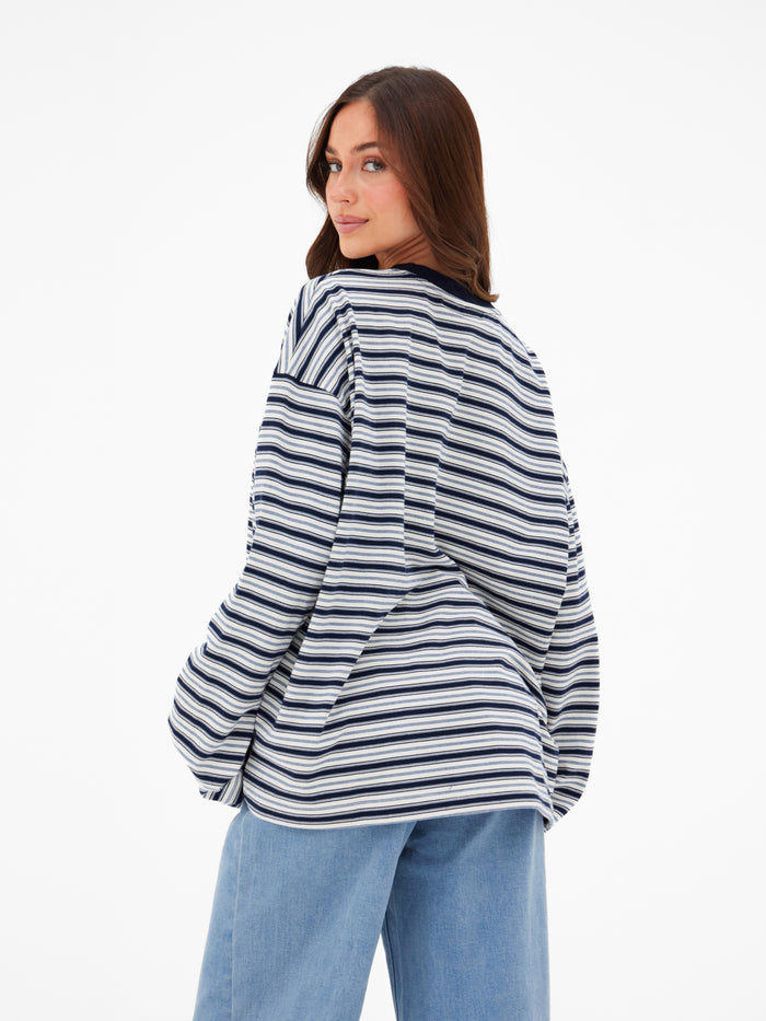 Sasha Stripe Long Sleeve Top - Navy Stripe