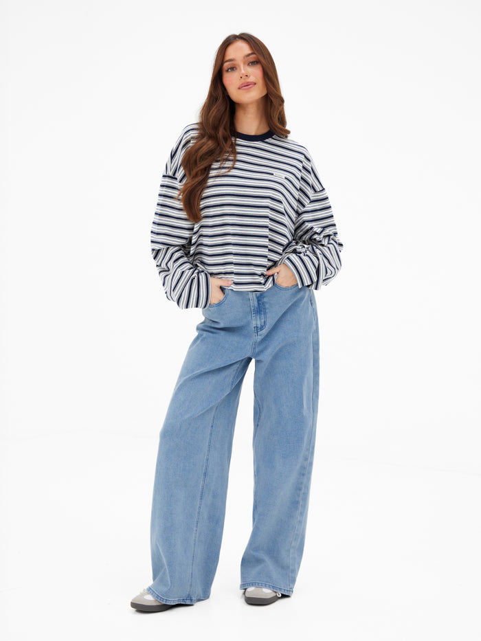 Sasha Stripe Long Sleeve Top - Navy Stripe