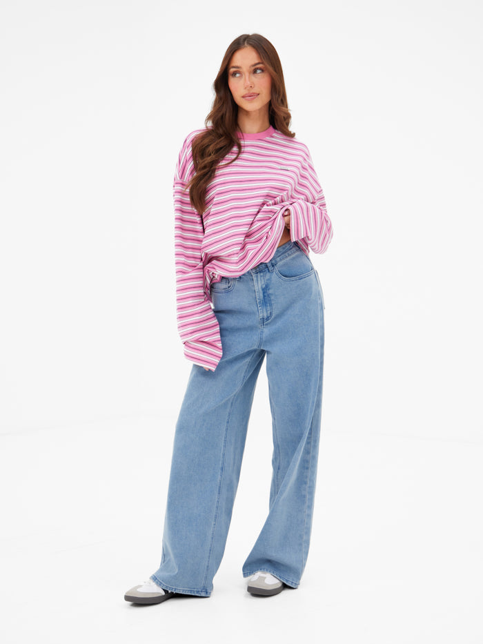 Sasha Stripe Long Sleeve Top - Pink Stripe