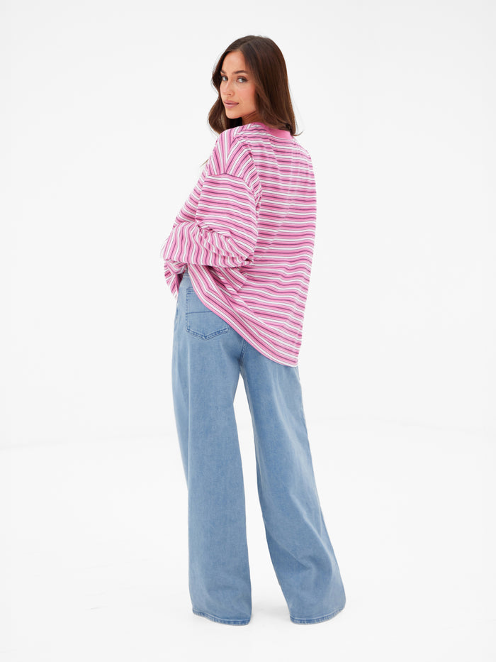 Sasha Stripe Long Sleeve Top - Pink Stripe