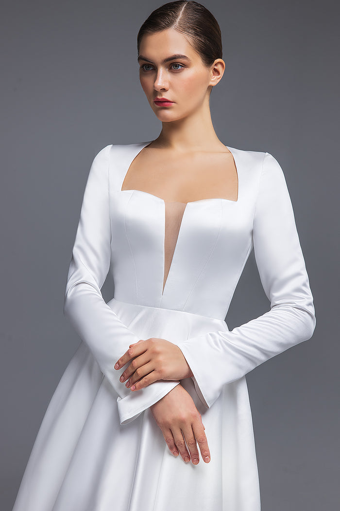Satin Wedding Dress With Long sleeves And Open Back Linda