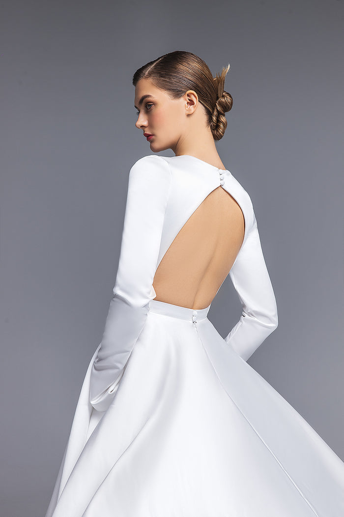 Satin Wedding Dress With Long sleeves And Open Back Linda