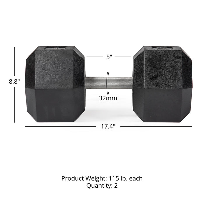 115 LB Straight Stainless Steel Hex Dumbbells