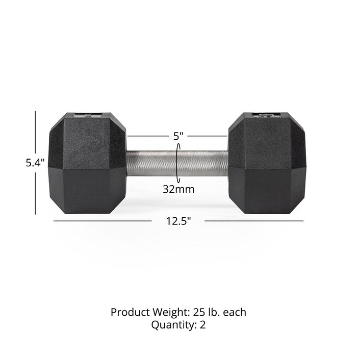 25 LB Straight Stainless Steel Hex Dumbbells