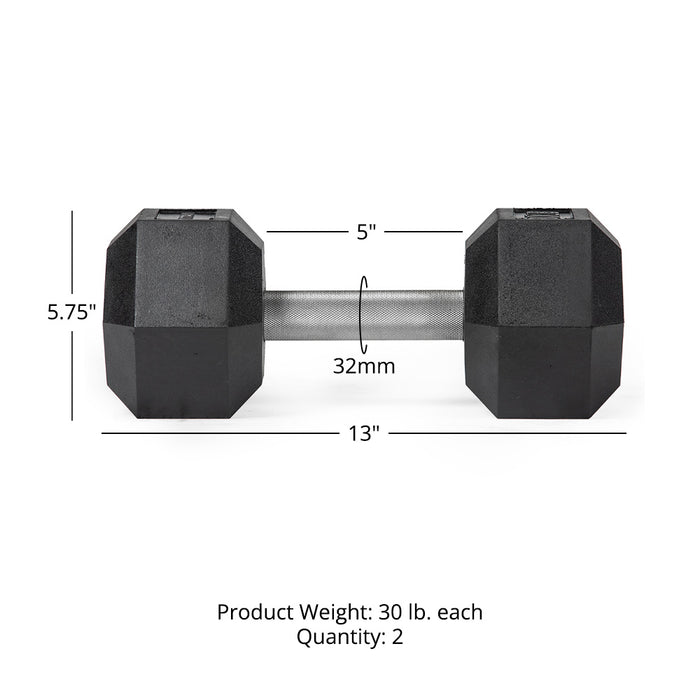 30 LB Straight Stainless Steel Hex Dumbbells
