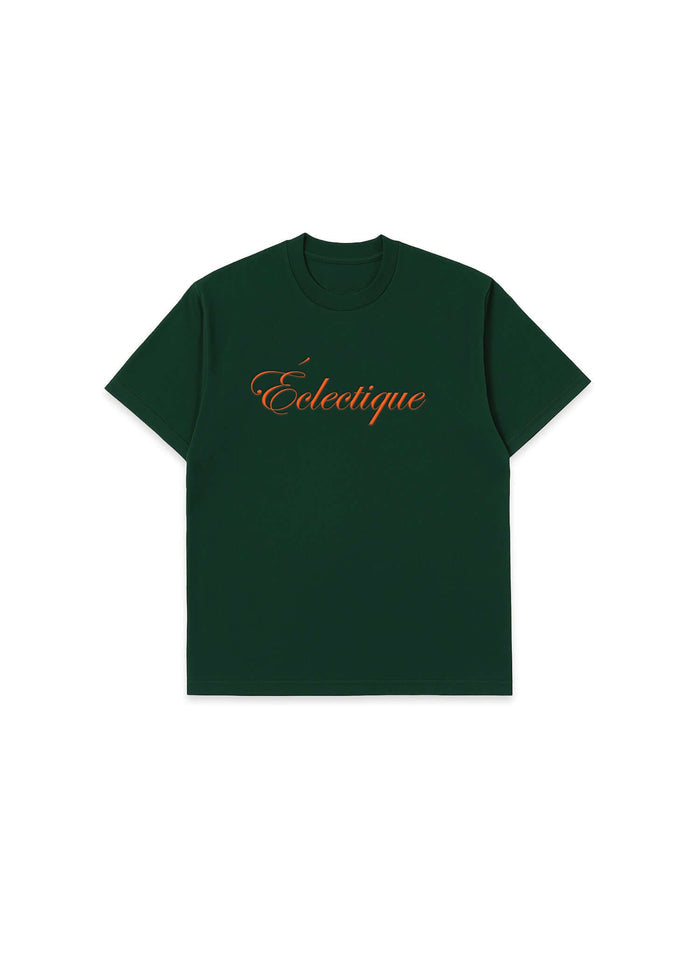 Script logo embroidered cotton t-shirt in emerald featuring Éclectique logo on chest.