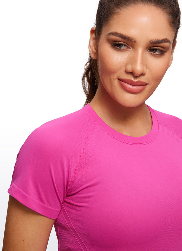 CRZ YOGA Women's Running Classic Fit Shirts Seamless Short Sleeves Hibiscus Purple