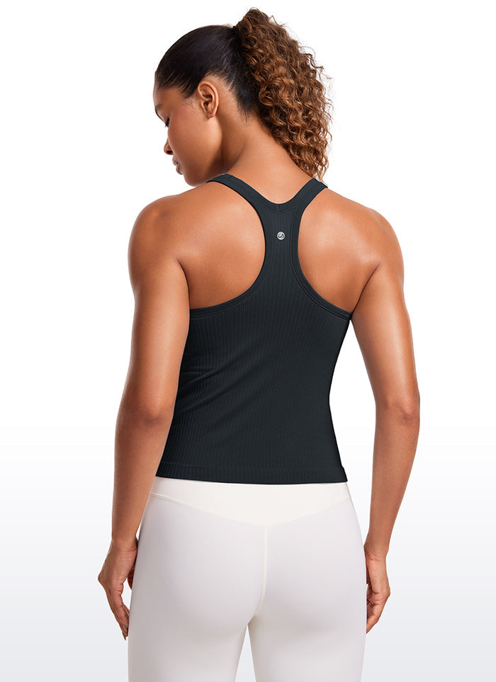 CRZ YOGA Women's Yoga Slim Fit Seamless Tank Crew Neck Waist Length True Navy