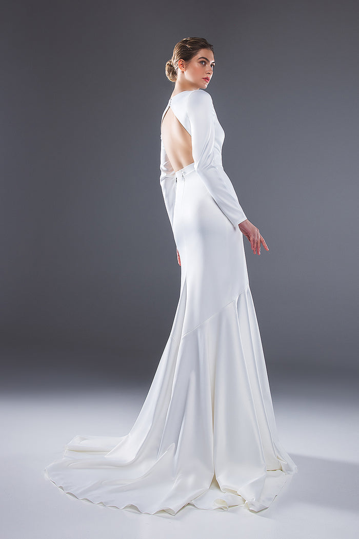 Sheath Satin Wedding Dress Sylvie With Long sleeves