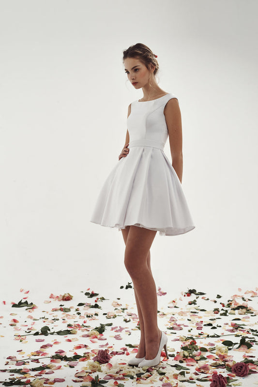 Short Satin Ivory Wedding Dress Jenny