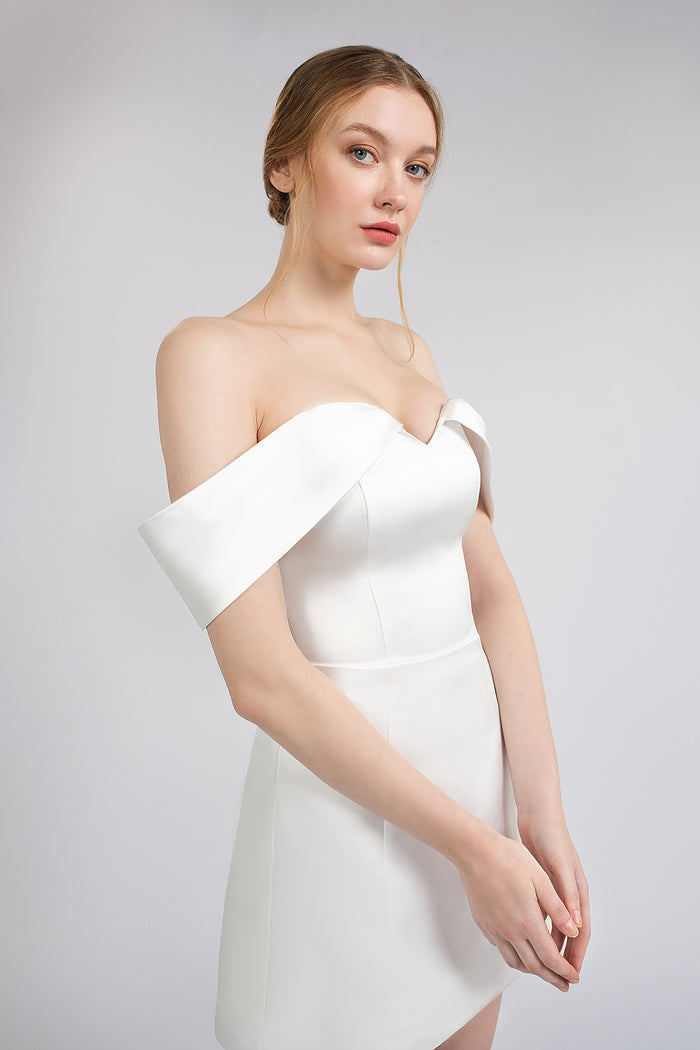 Short Satin Wedding Dress Maggie With Open Shoulders