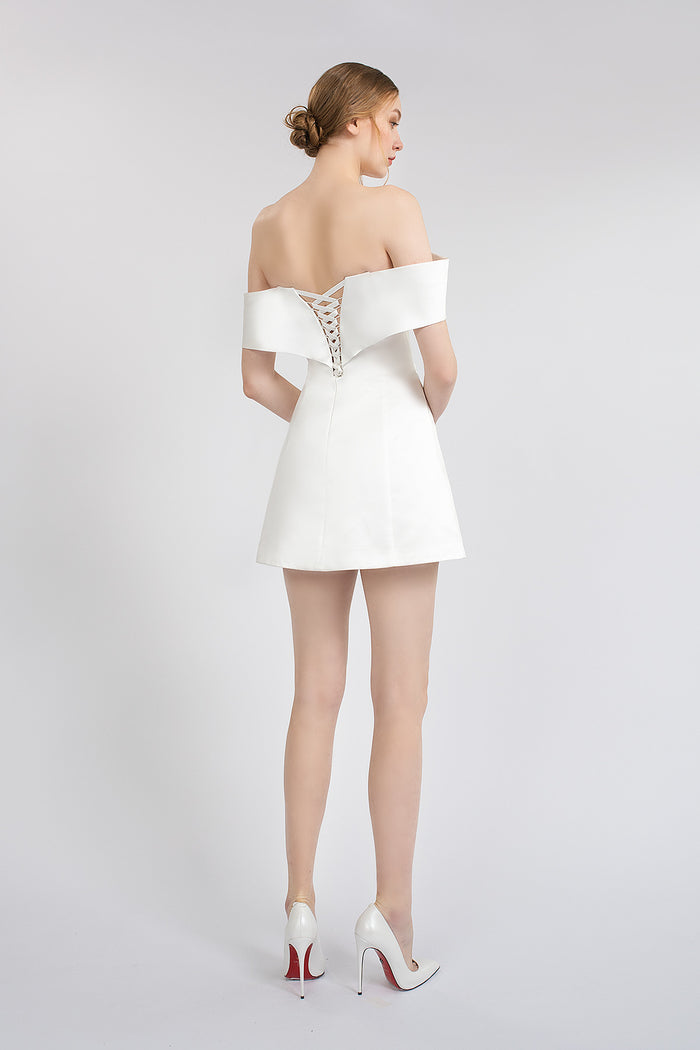 Short Satin Wedding Dress Maggie With Open Shoulders