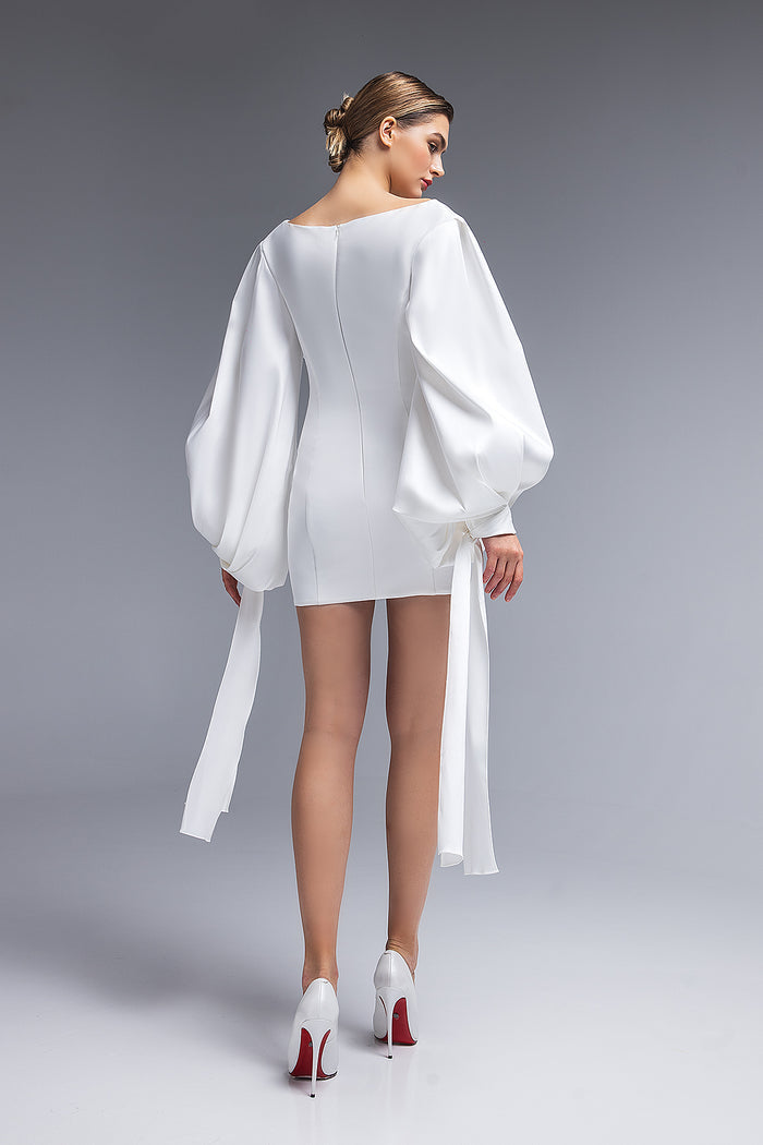 Short Satin Wedding Dress With Long Sleeves Avery