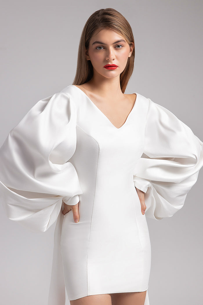 Short Satin Wedding Dress With Long Sleeves Avery