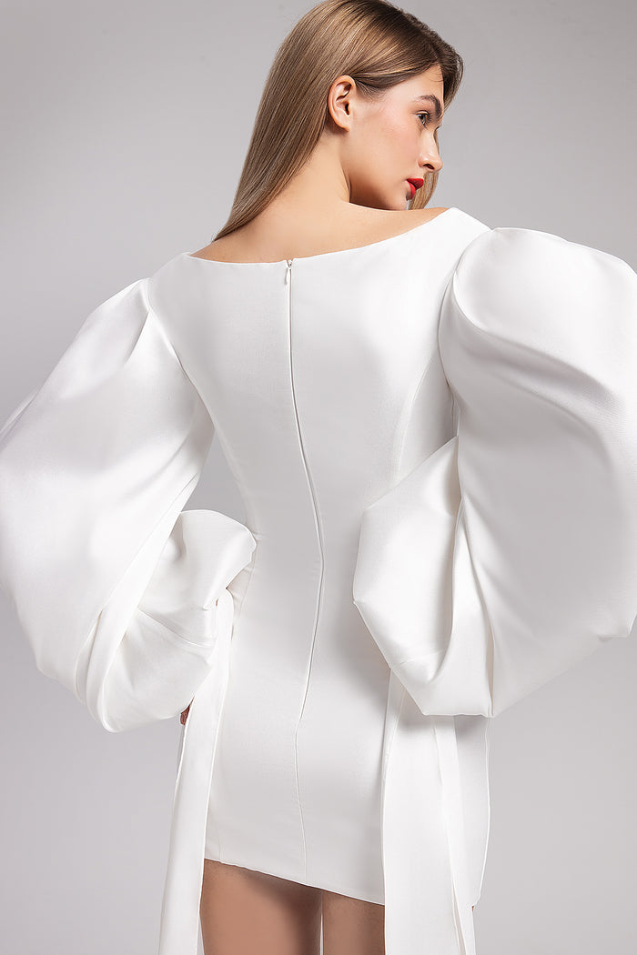 Short Satin Wedding Dress With Long Sleeves Avery