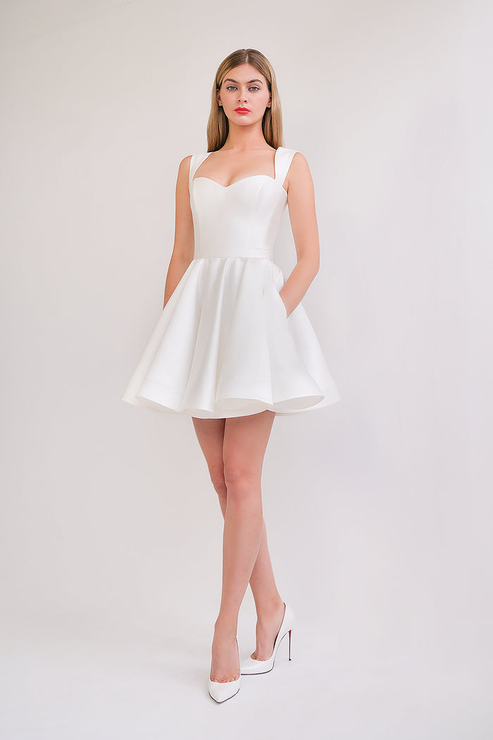 Short Satin Wedding Dress With Straps Rada
