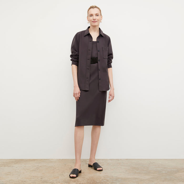 Front image of a woman wearing the Sierra Shacket - Light Scuba in Haze