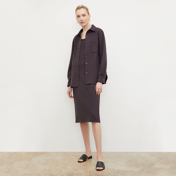 Front image of a woman wearing the Sierra Shacket - Light Scuba in Haze