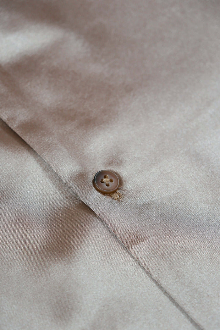 100% silk bowling shirt button detail in beige silk finish