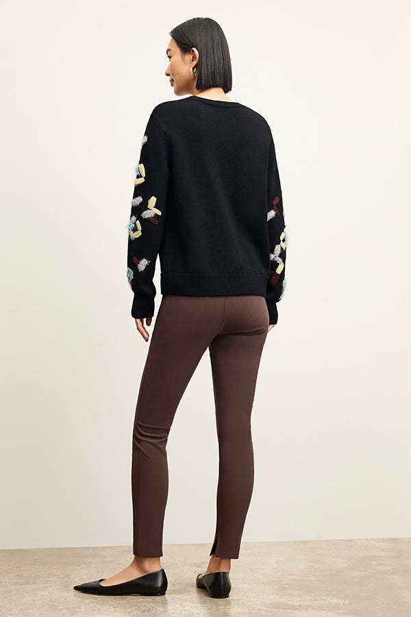 front image of a woman wearing the skinny foster pants in Mahogany | Exclude