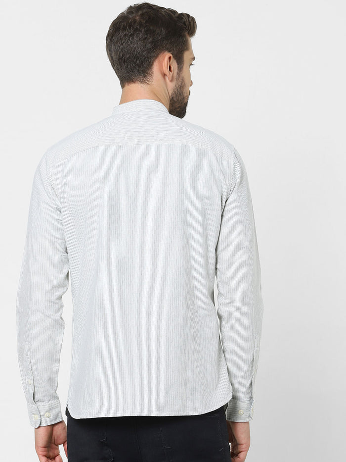 Sky Blue Striped Mandarin Collar Shirt