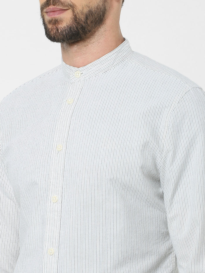 Sky Blue Striped Mandarin Collar Shirt